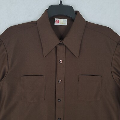 #ad Vintage mens disco shirt XL Brown Dagger Collar 70s Retro Button Up Sears Kings $39.88
