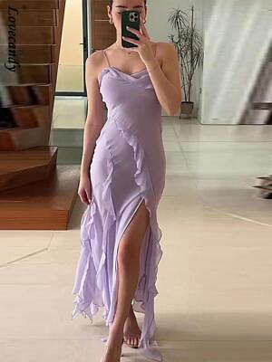 #ad Women Ruffles Tassels Backless Split Dress Summer Dresses Ladies Beach $36.51
