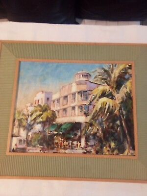 #ad OIL PAINTING OCEAN DRIVE SOUTH BEACH MIAMI HOTEL ORIGINAL WORK BY ARTIST ESPEJO $118.93