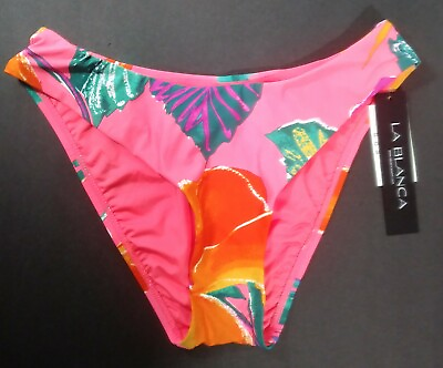 #ad La Blanca Women#x27;s Size 6 Pink Multicolored Isla Del Sol Brazilian Bikini Bottoms $25.00