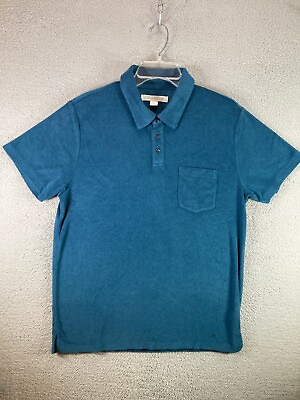 Outerknown Shirt Mens Medium Blue Short Sleeve Terry Beach Casual Adult Pullover $34.08