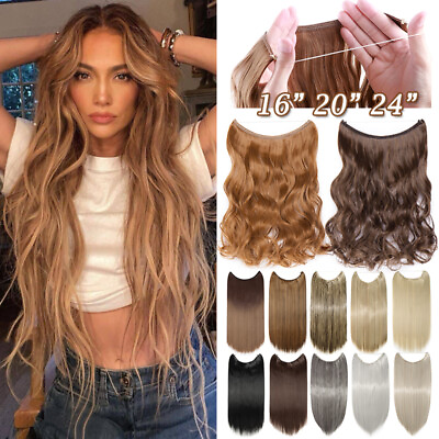 #ad Hidden Invisible Wire Band One Piece Natural As Human Hair Extensions Long Wavy $12.90