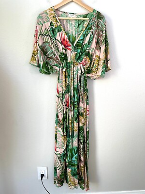 #ad World Market Womens S M Floral Tropical Maxi Dress Boho Short Sleeve $29.99