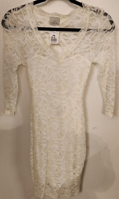 #ad Solemio V Neck Lace Summer Dress Small NWT Ivory Lined $17.60