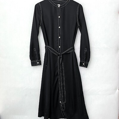 #ad NEW Gap Women#x27;s Black Dress Long Sleeve Button Front Shirt Dress Belted size XS $27.00