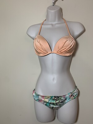 #ad Victorias Secret BIKINI set size 34B top and small Peach Top Watercolor Bottom $34.00