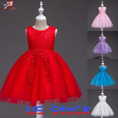 #ad Kids Baby Girls Sleeveless Tutu Lace Dress Outfits Birthday Party Princess Dress $35.49