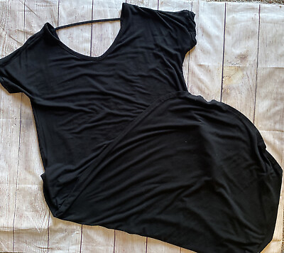 #ad WOMENS SIZE L UNBRANDED BLACK MAXI DRESS SHORT SLEEVE POCKETS $7.99