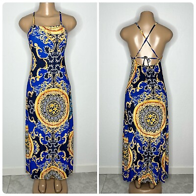 #ad NWT Women Maxi floral Dress Size Small Blue Summer backless long dress $20.00