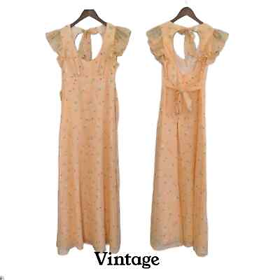 #ad Vintage Bridgerton Women#x27;s Coral Floral Ruffle Maxi Dress Extra Small XS USA $36.45