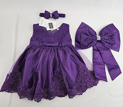 #ad Size 6 M. Baby Girl Party Dress Bowknot with Headband. Color Purple. $19.99