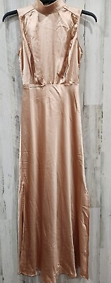 #ad LULUS Classic Elegance Blush Satin Sleeveless Mock Neck Maxi Dress PLUS Size 1X* $38.00