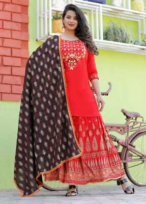 Indian Palazzo Kurta Set Designer Skirt Kurti With Dupatta Pakistani Salwar Suit $34.66
