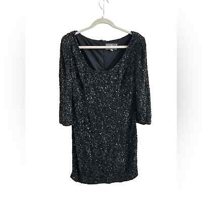 #ad THEIA Women’s Sequins Scoop Neck Knee Length Cocktail Dress Plus Size 14 Black $270.00