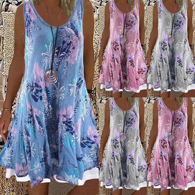 Plus Size Women Summer Holiday Dresses Ladies Boho Beach Loose Floral Sundress $17.29