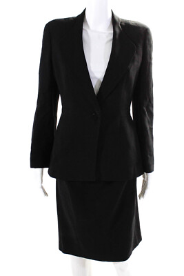 #ad Giorgio Armani Le Collezioni Womens Single Breasted Wool Skirt Suit Black Size 6 $182.99