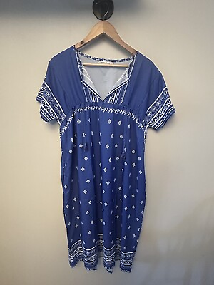 #ad Misslook Blue Print Casual Sun Dress Below The Knee Size XXL NWOT $14.99