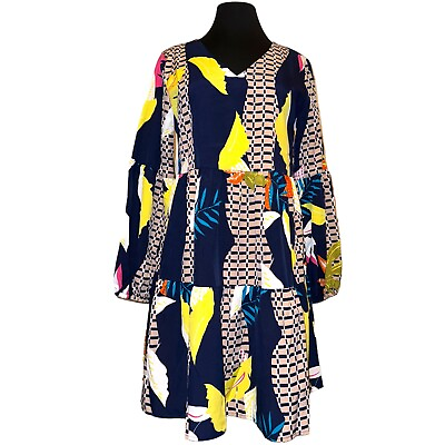 #ad Unbranded Colorful Multipattern Boho High Waist Babydoll Style Midi Dress Size S $25.00