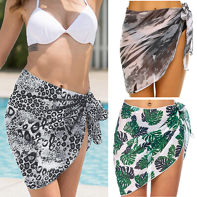 Women Short Sarongs Beach Wrap Sheer Bikini Wraps Chiffon Cover Ups For Swimwear $14.27