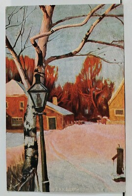 #ad In Far North Snow Scene Fall Colors Lamppost Postcard L19 $6.95