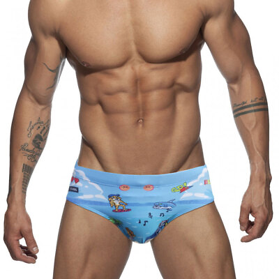 #ad Men#x27;s Blue Funny Cartoon Swim Briefs Swimwear Trunks Beach Shorts Swimsuit $10.39