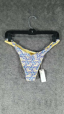 Frankies Bikinis Women L Dexter Thong Bikini Bottom Butterfly Print Blue NWT $54.99