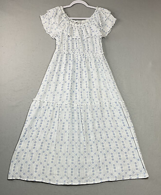 Studio West Dress Womens Small Blue Geometric Tiered Long Flowy Boho Prairie $34.97