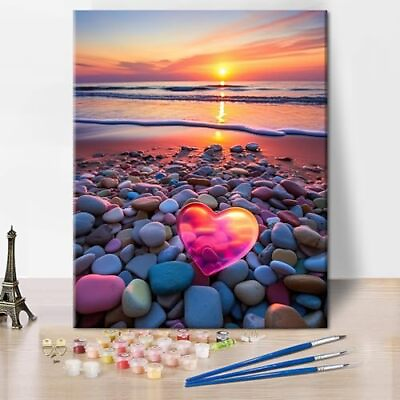 #ad Beach DIY Paint by Number for Adults Sea Oil Painting with Beach amp; Stone $18.21