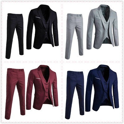 Mens 3 Piece Suit Blazer Slim Fit Tuxedo Jacket Vest amp; Pants Set Formal Party $38.46