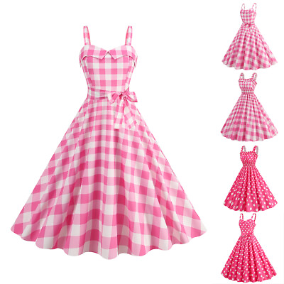 #ad Women Sleeveless Strappy Plaid Swing Skirt Ladies Evening Cocktail Party Dresses $22.09