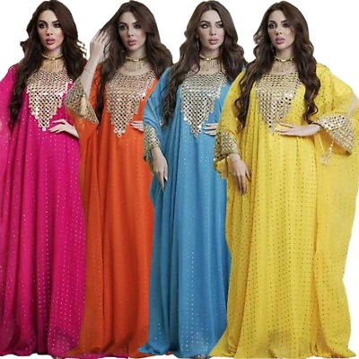 #ad African Dashiki Moroccan Kaftan Women Long Maxi Dress Abaya Dubai Robe Caftan $47.89