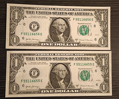 Fancy $1 Dollar Bill x2 Sequential 4 Pair Leading Trailing 5s Unc Series 2017A $39.95