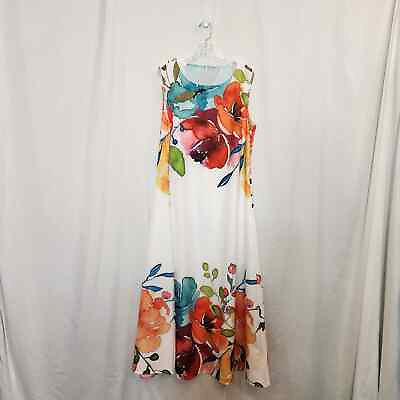 #ad BRAND UNKNOWN Multi Color Floral Watercolor Sleeveless Maxi Dress Womens 2XL $35.00