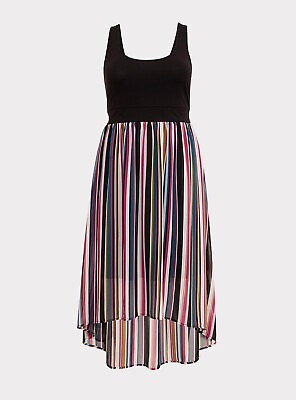 #ad TORRID 3 Women#x27;s Rainbow Multicolor Stripe Knit To Woven Hi Lo Maxi Tank Dress $17.99