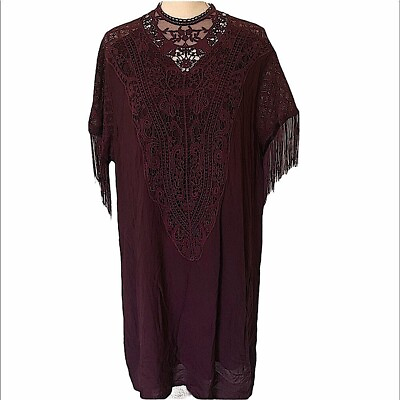 #ad Skylar amp; Jade plum lace with fringe boho dress 2X $18.70