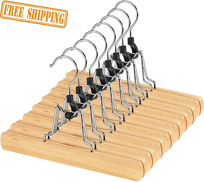 #ad #ad 12 Pack Wooden Pants Hangers with Clips Skirt Clamp Non Slip Hanger Swivel Hook $28.26