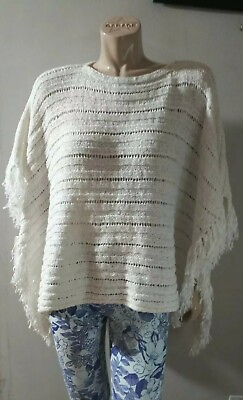 Lauren Ralph Lauren Fringe Poncho Kimono Tunic Top Boho Cover up Sweater Sz S M $20.00