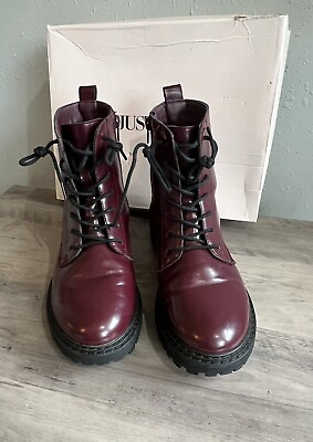 #ad JUSTFAB Giovanna Oxblood Womens Boots size 6.5 Combat Patent Leather Lace up $25.00