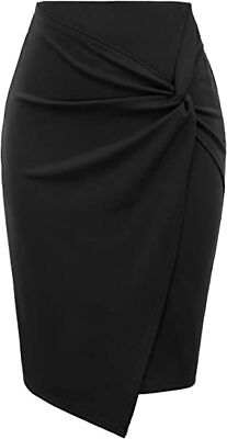 #ad Kate Kasin Wear to Work Pencil Skirts for Women Elastic High Waist Wrap Front $23.07