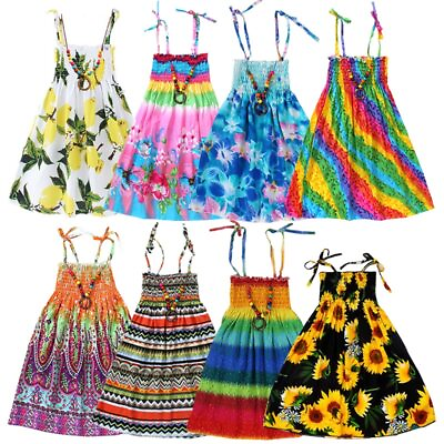 #ad Summer Girls Floral Dress Sling Ruffles Beach Princess Dresses for Girl Clothing $17.19