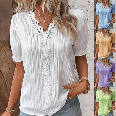 #ad #ad Womens V neck Summer Ladies T Shirt Blouse Short Sleeve Tops Pullover Plus Size $15.78