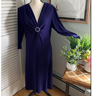#ad EVAN PICONE Womens Purple Slinky Knit 3 4 Sleeve A Line Dress Cocktail Party 16 $16.98
