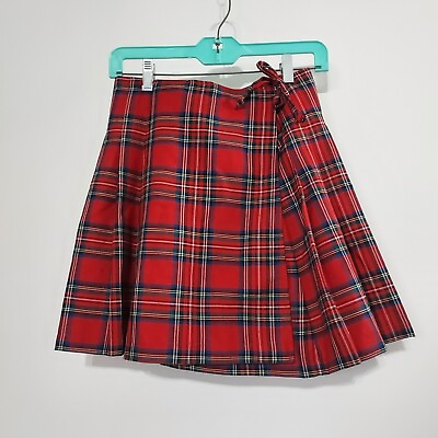 #ad Express International Wrap Skirt Tartans Plaid Vintage Red Kilt Pleated Size Med $29.99