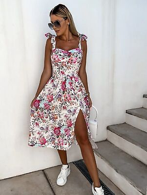 Womens Boho Floral Strappy Sexy Midi Dress Ladies Summer Holiday Beach Sundress $16.24