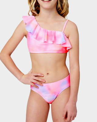 JUSTICE Girls Swimsuit Tankini Bikini Ruffle Swim PLUS SIZE 14 16 18 XXL Pink $35.90
