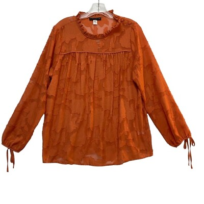 #ad NWT Simply Styled by Sears Size Large Long Sleeve Orange Leaf Victorian Blouse $5.99