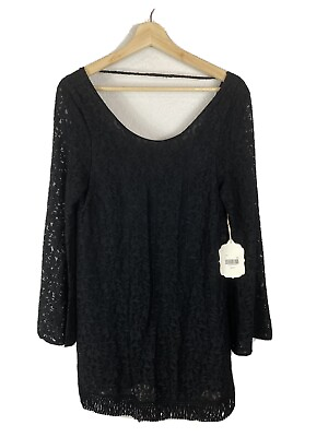 #ad #ad Altar’d State Women#x27;s Black Boho Bell Sleeve Lace Dress Sheer Size Medium $15.99