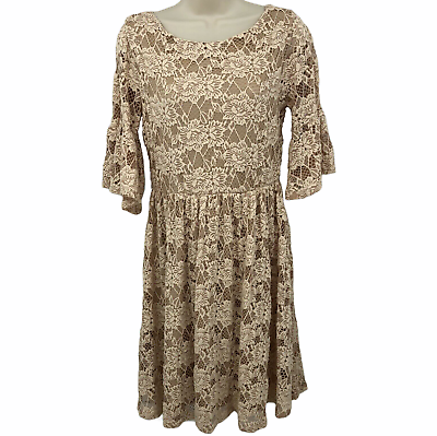 #ad #ad Crochet Floral Lace Dress Western Boho Bell Sleeve Filly Flair Womens Size S $31.88