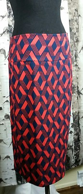 Lularoe Cassie Skirt Blue Navy Red Diamond Print Stretch Pencil Sz LARGE Comfy $20.00