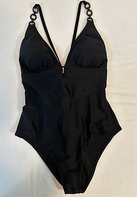 #ad Shade amp; Shore Women#x27;s Swimsuit One Piece Cheeky Plunge Hardware Trim Size L $16.38